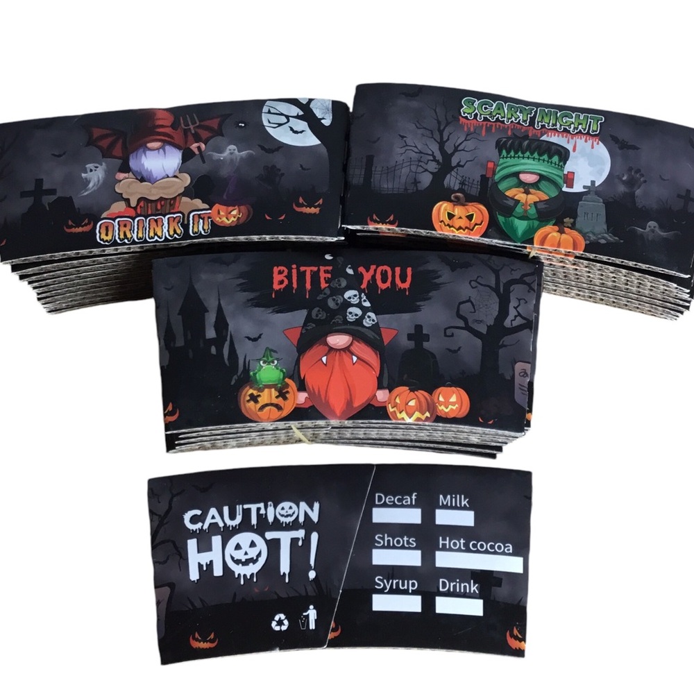 Disposable Cardboard Coffee Cup Sleeves Halloween Themed Designs 30 Sleeves